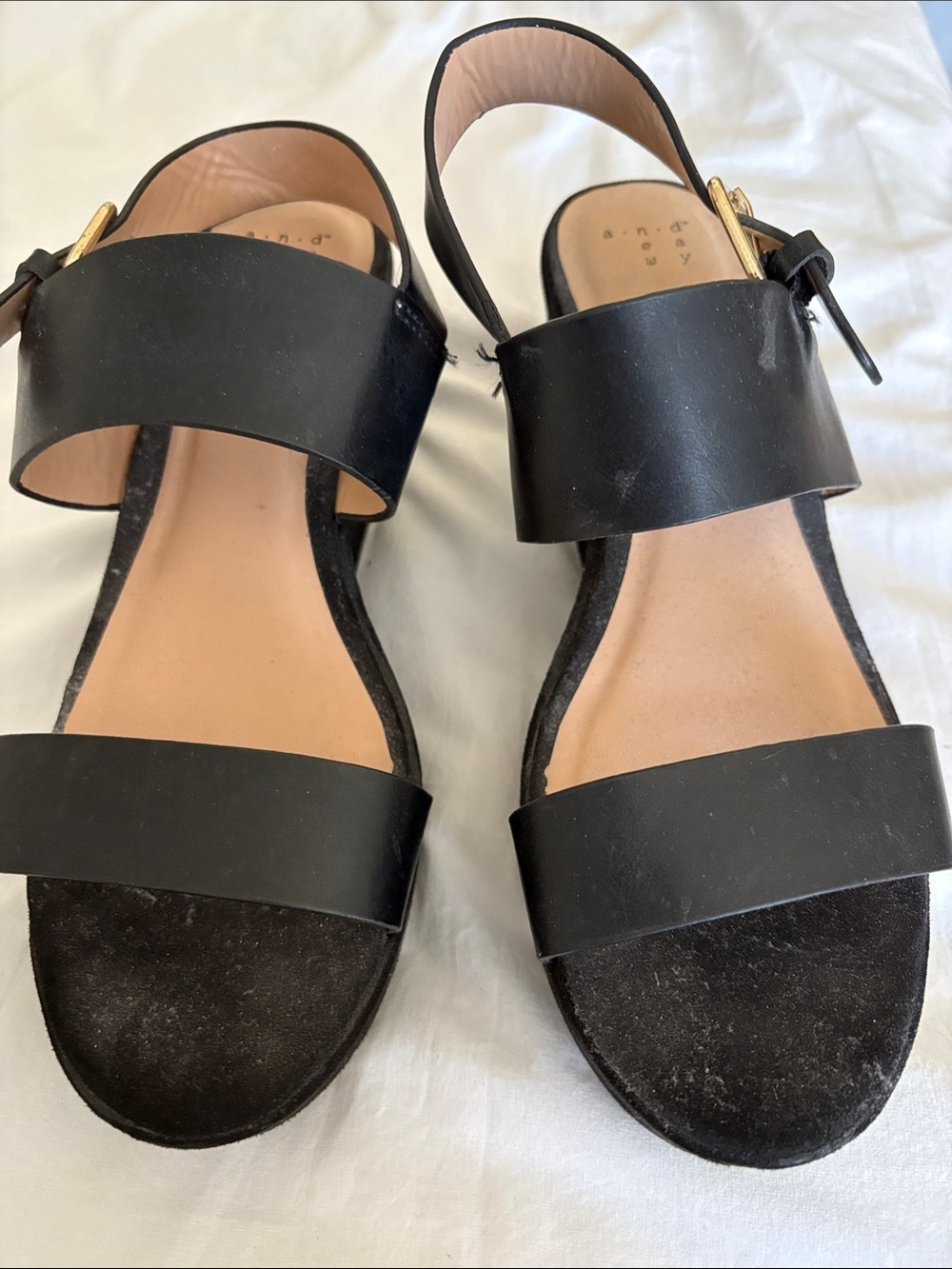 a new day Black Two-Strap Slingback Wedge Sandals